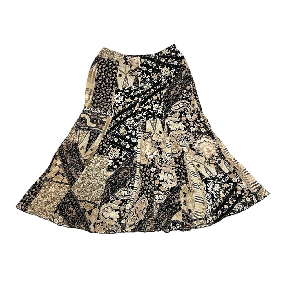 Steilmann patchwork skirt size 10 multi print earthy tones A line Y2K tan black